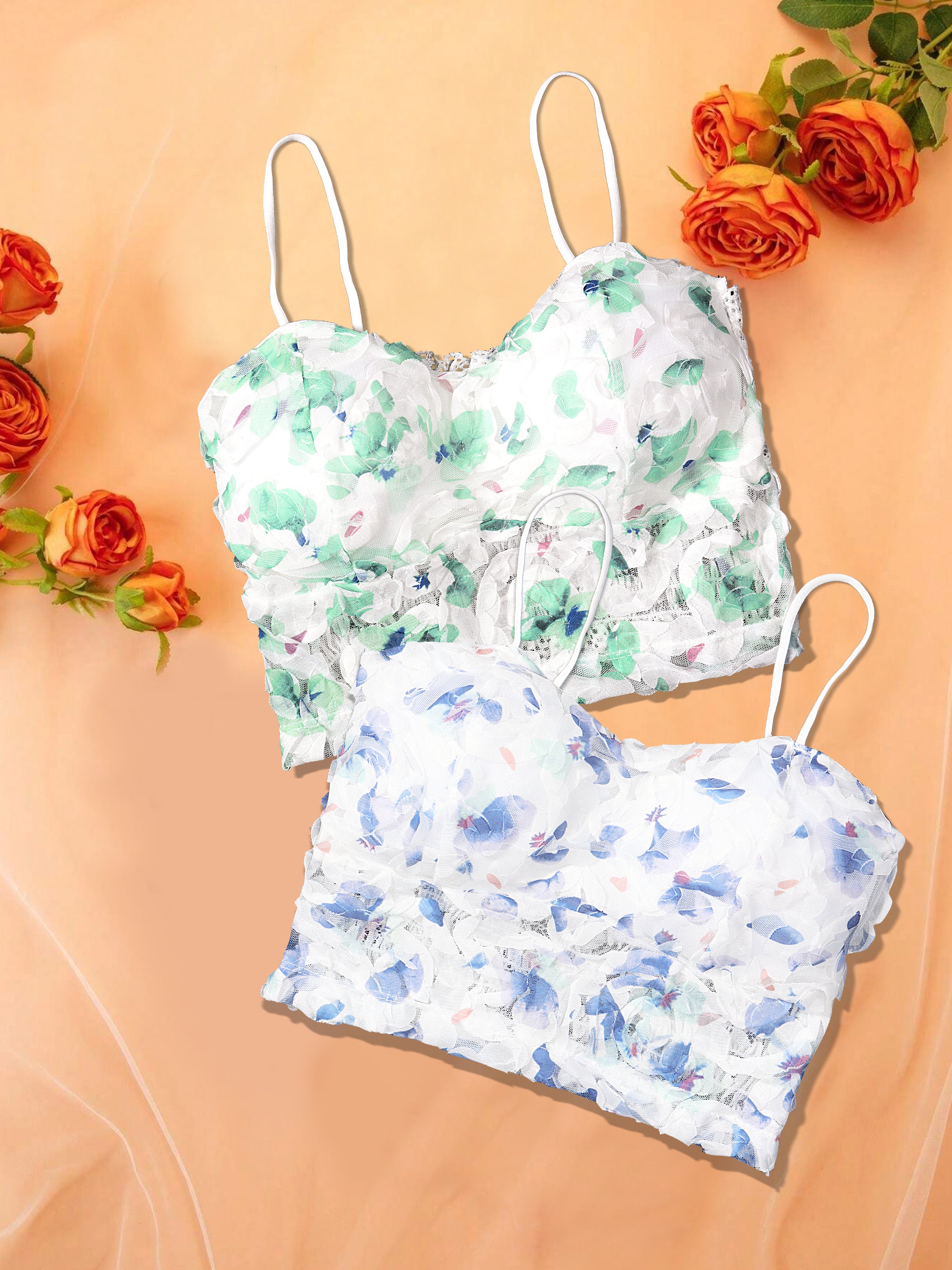 Floral Lace Padded Bra - Comfortable Pull Over Design