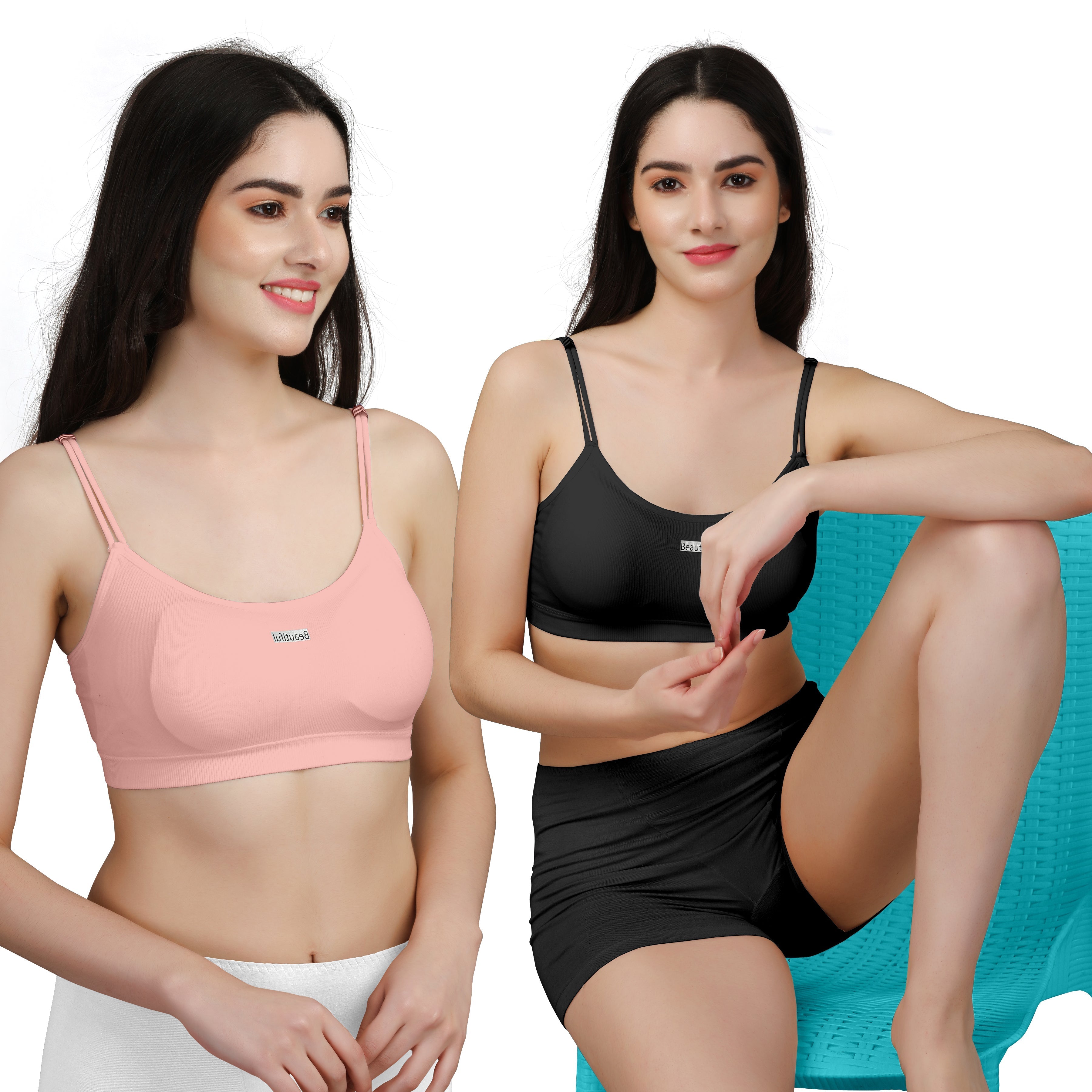 Women's Cotton Lightly Padded Wire Free Sports, Full-Coverage Bra Pack of 2,(Size 28 To 34) Free size by Comfy Secrets