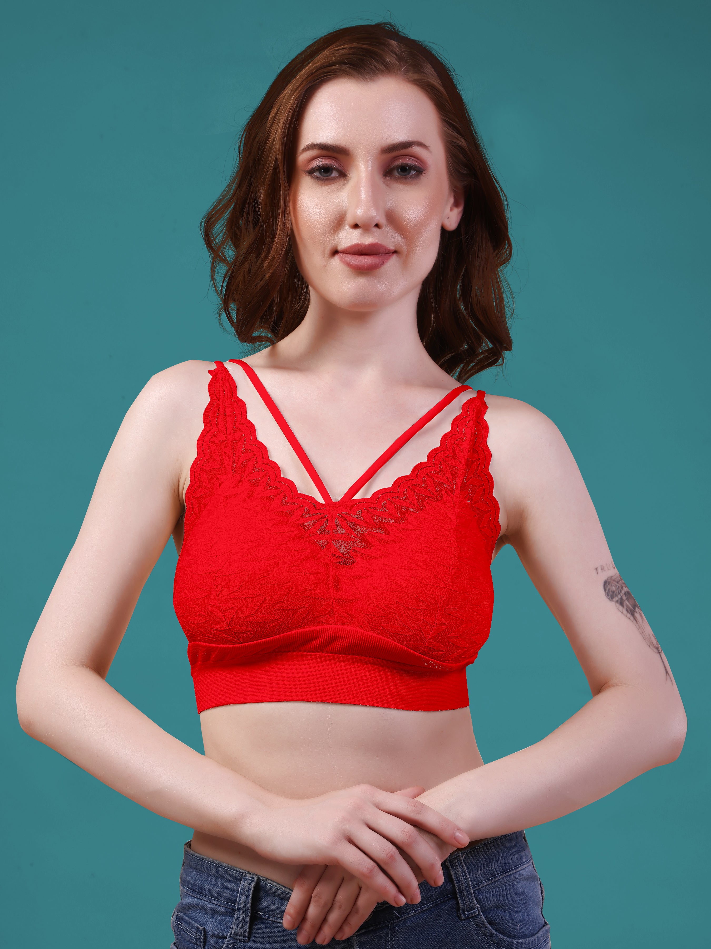 Floral Lace Padded Bra - Comfortable Pull Over Design