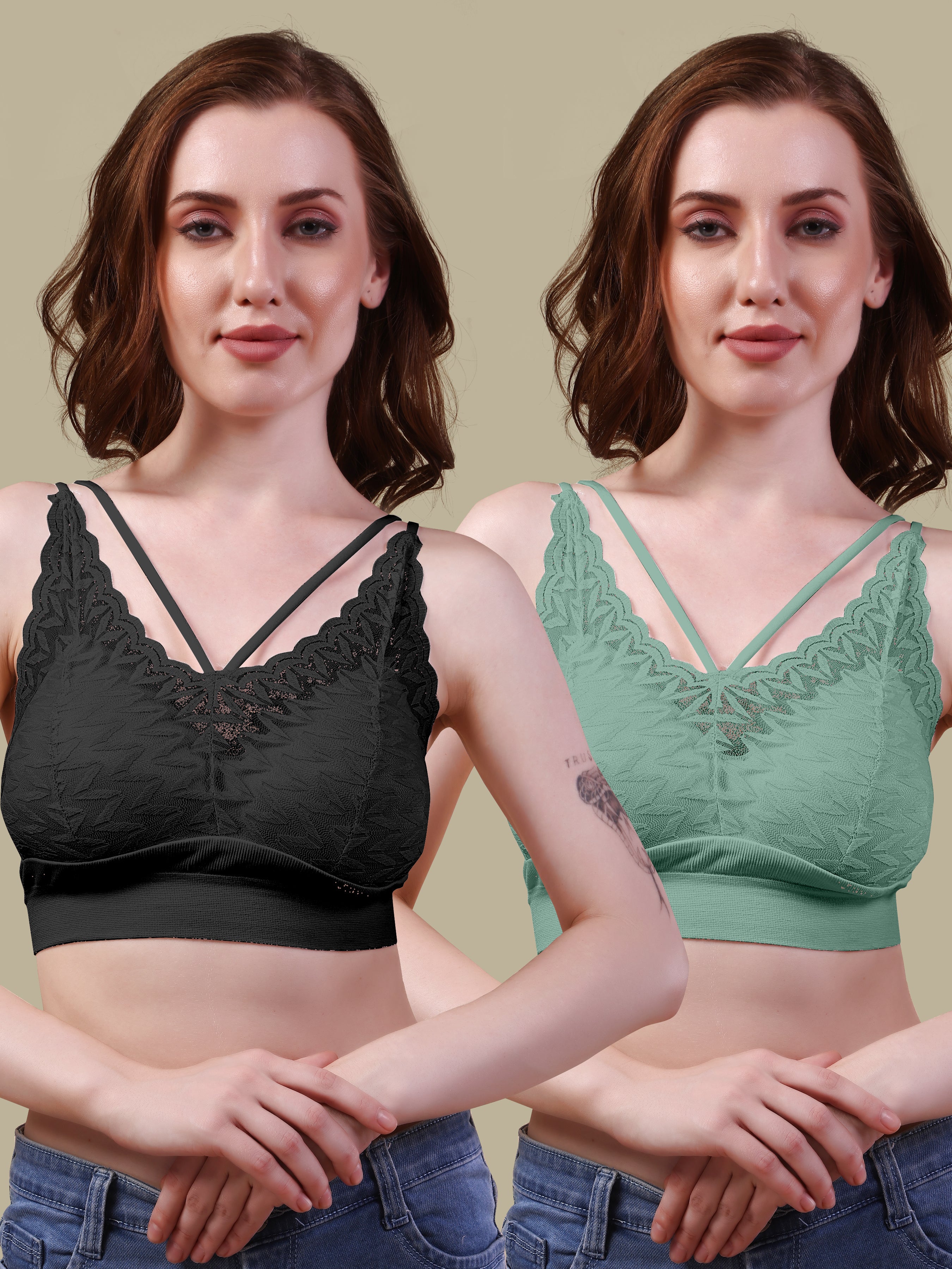 Floral Lace Padded Bra - Comfortable Pull Over Design