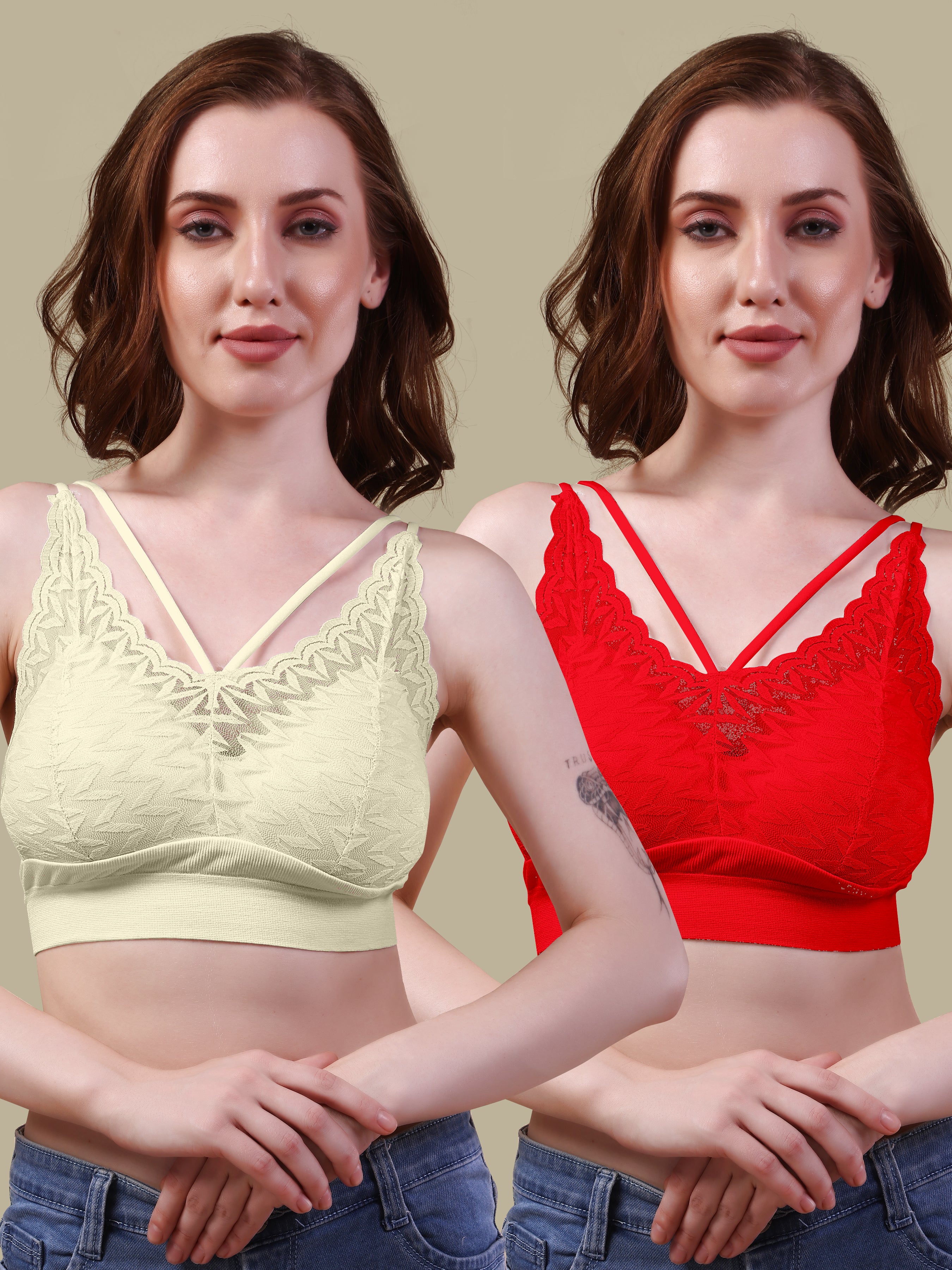 Floral Lace Padded Bra - Comfortable Pull Over Design