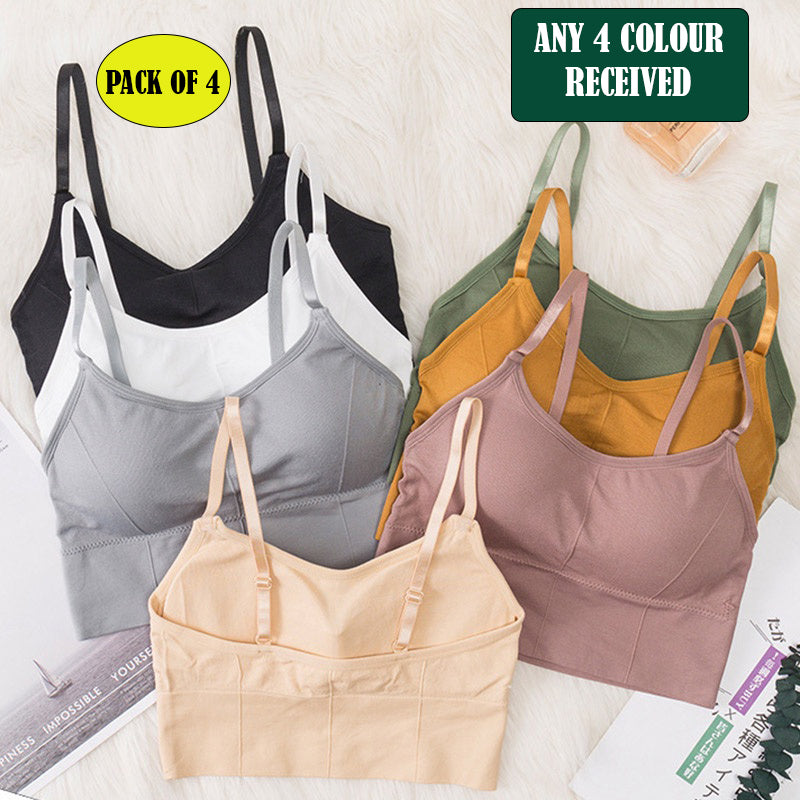 Women's Cotton Lightly Padded Wire Free Sports, Full-Coverage Bra Pack of 4,(Size 28 To 34) Free size by Comfy Secrets
