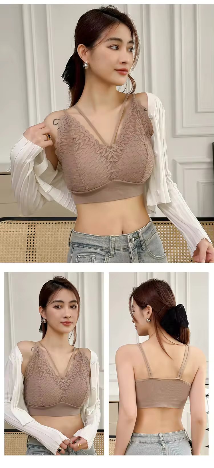 Floral Lace Padded Bra - Comfortable Pull Over Design