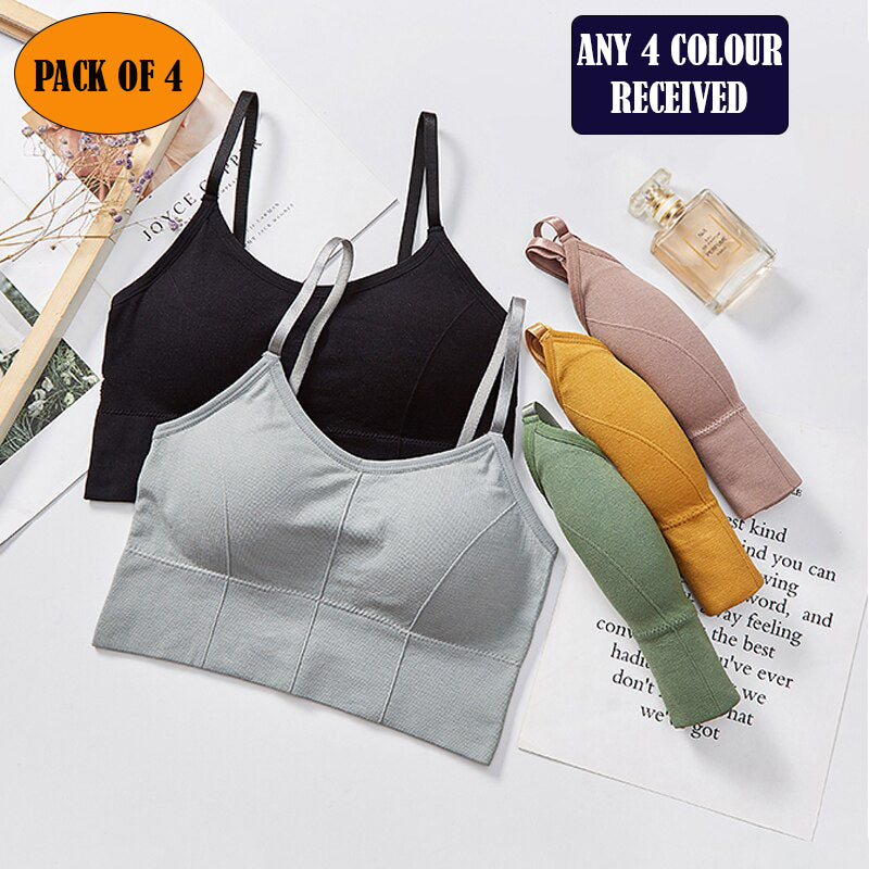 Women's Cotton Lightly Padded Wire Free Sports, Full-Coverage Bra Pack of 4,(Size 28 To 34) Free size by Comfy Secrets