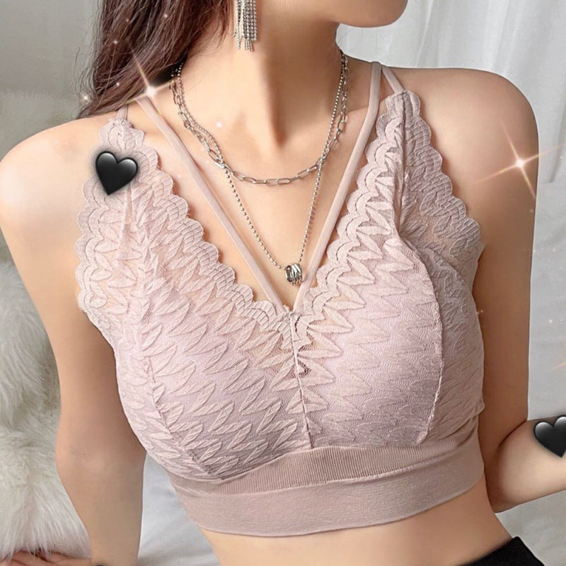 Floral Lace Padded Bra - Comfortable Pull Over Design